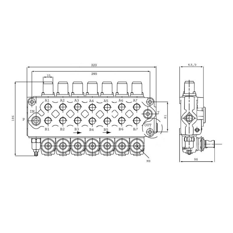 Distributeur 40 l/min hydraulique manuel monobloc de 1 à 7 fonctions